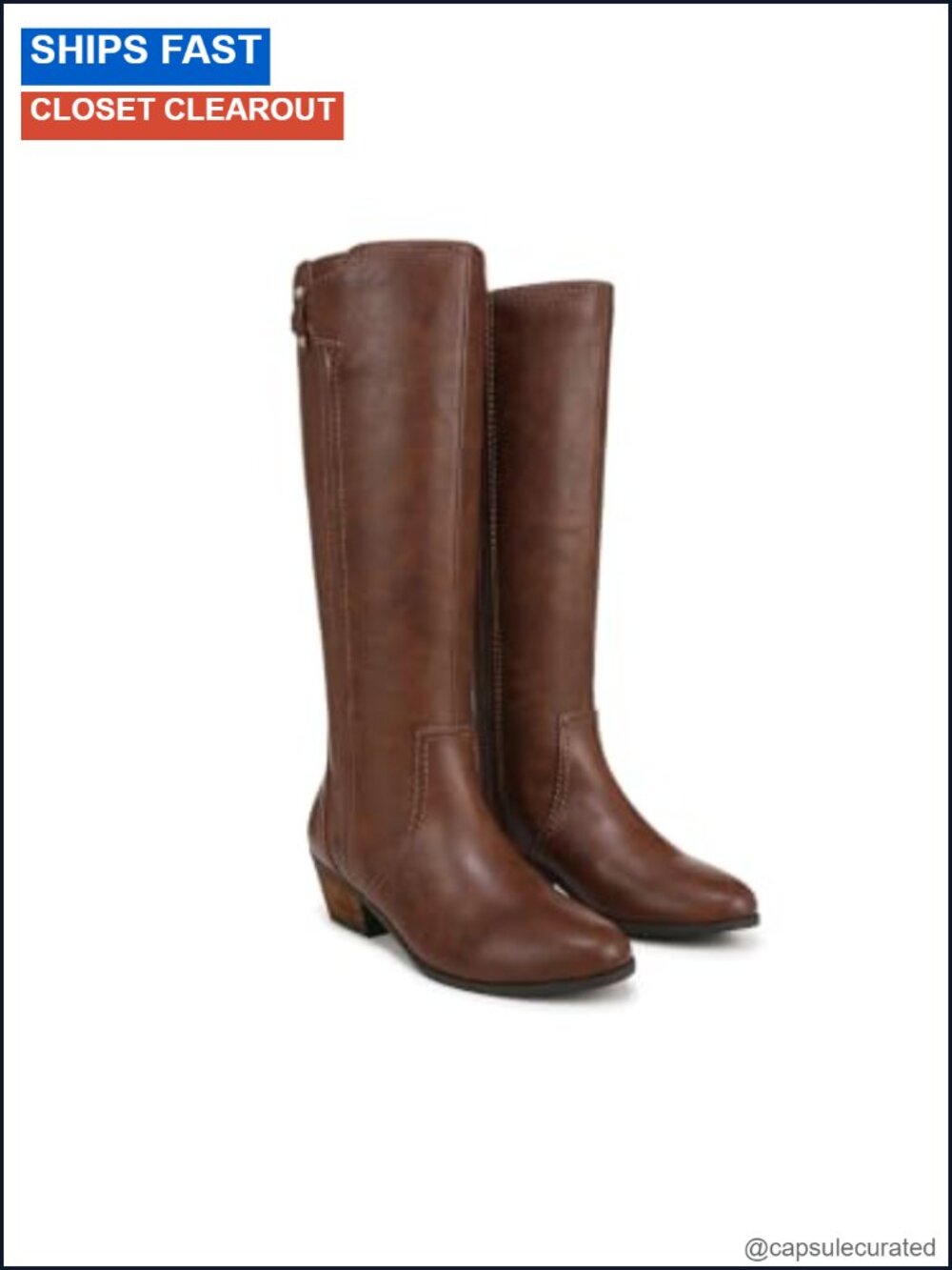 Women's Knee High Riding Boots Faux Leather Block Heel Zip